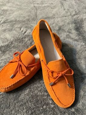 Stradivarius Orange Suede Moccasin Loafers - Women's Slip-On Shoes